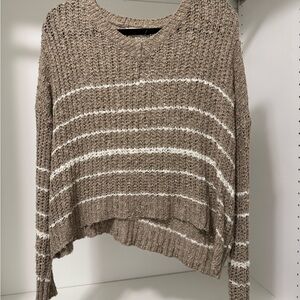 Altar'd State Taupe and Cream Striped Sweater